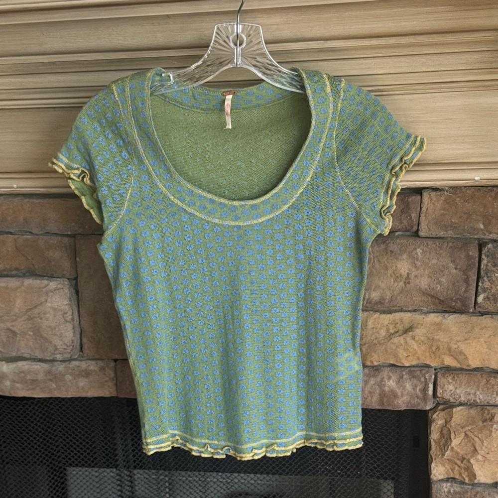Free People Green and Yellow Women's Top